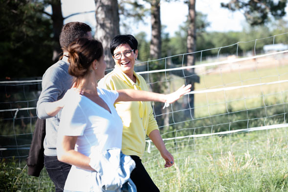 People walking in field